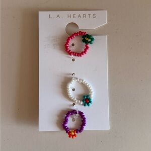 La Hearts Kids Colorful Beaded Rings Set - Pink, White, Purple